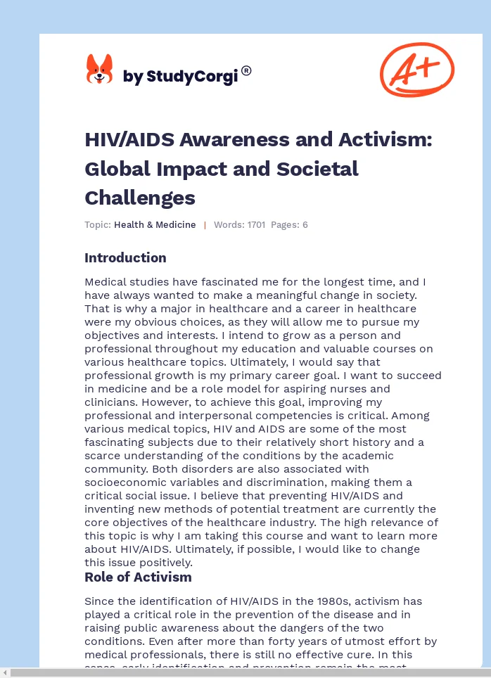 HIV/AIDS Awareness and Activism: Global Impact and Societal Challenges. Page 1