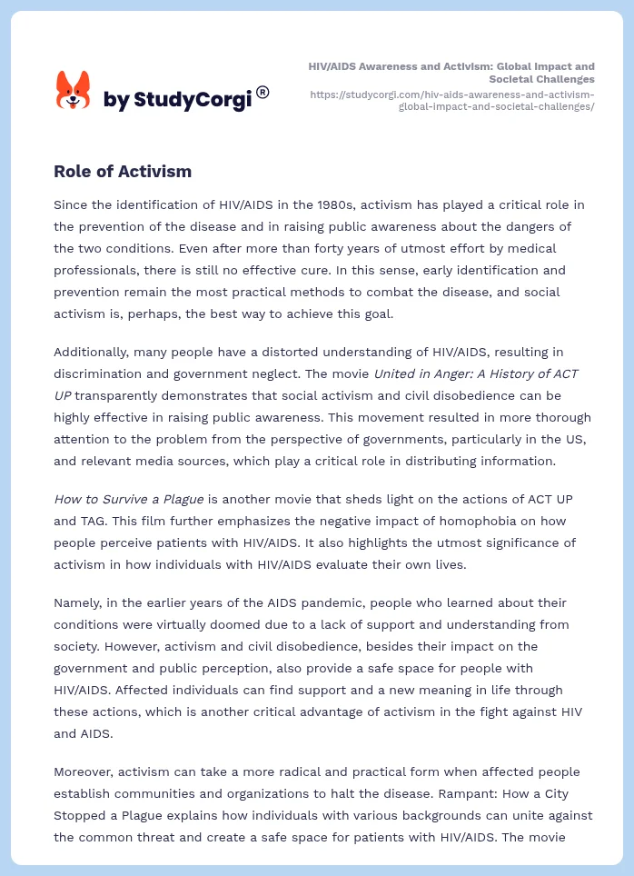 HIV/AIDS Awareness and Activism: Global Impact and Societal Challenges. Page 2
