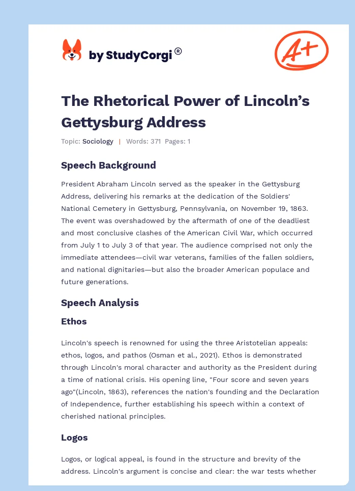The Rhetorical Power of Lincoln’s Gettysburg Address. Page 1