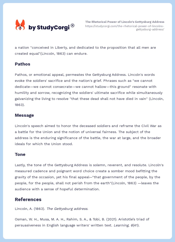 The Rhetorical Power of Lincoln’s Gettysburg Address. Page 2
