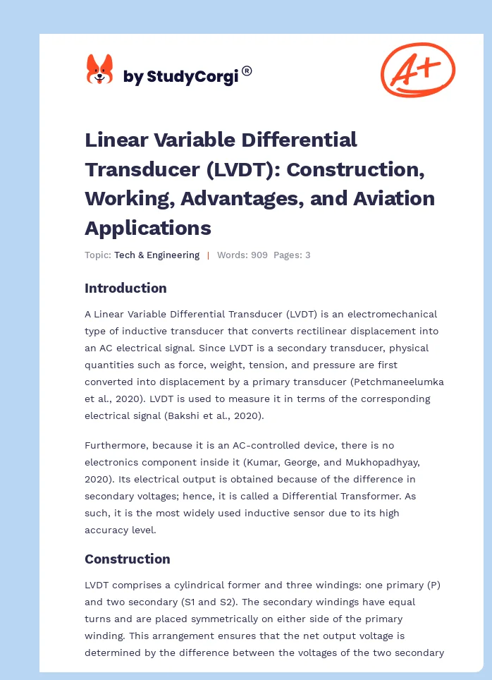 Linear Variable Differential Transducer (LVDT): Construction, Working, Advantages, and Aviation Applications. Page 1