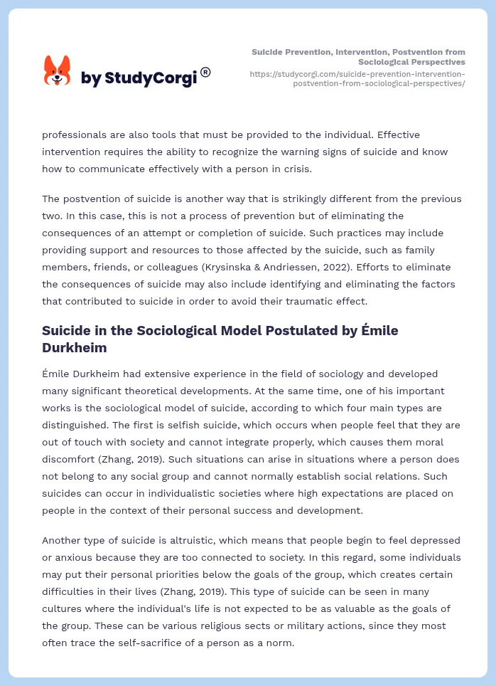 Suicide Prevention, Intervention, Postvention from Sociological Perspectives. Page 2