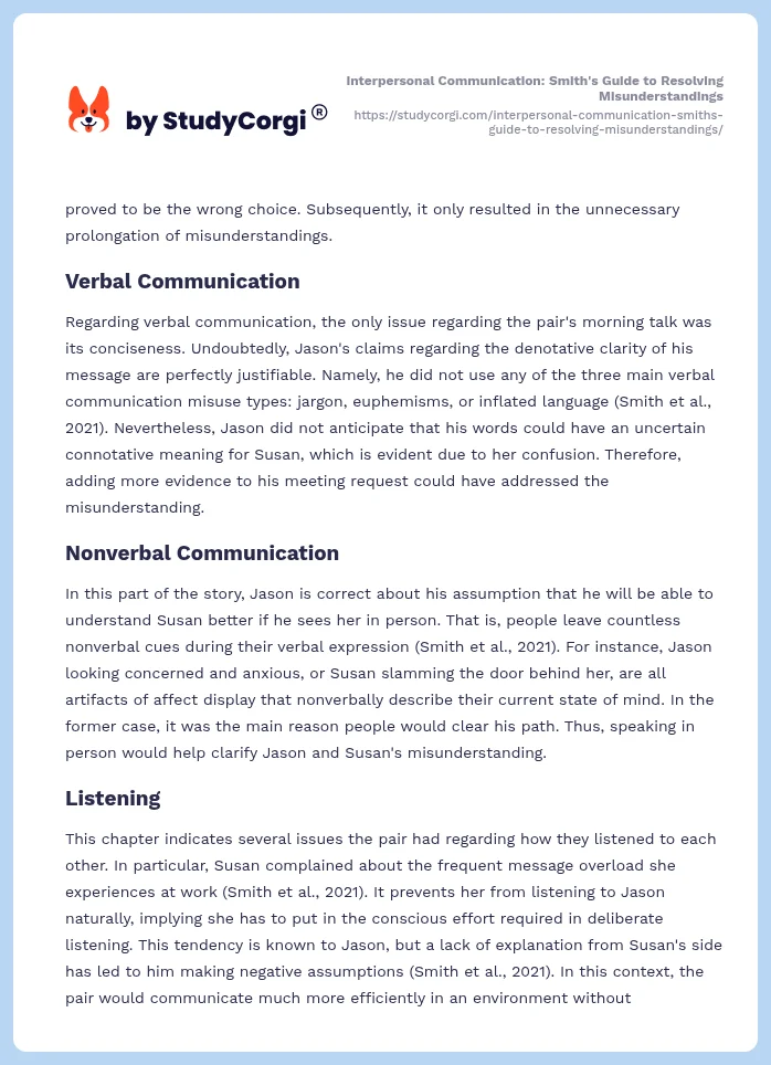 Interpersonal Communication: Smith's Guide to Resolving Misunderstandings. Page 2