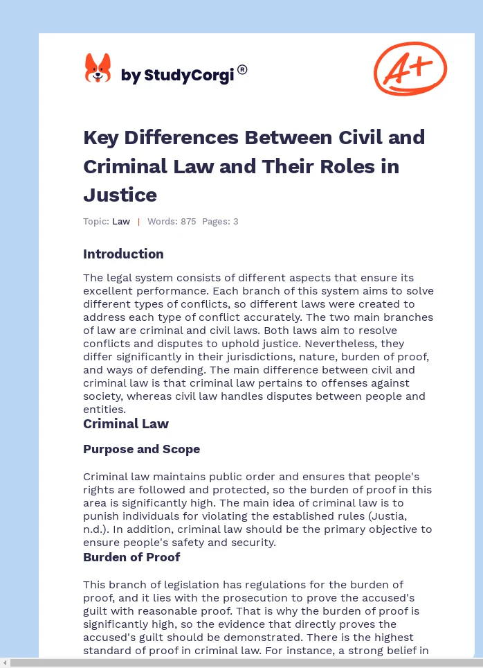 Key Differences Between Civil and Criminal Law and Their Roles in Justice. Page 1