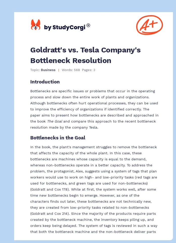Goldratt's vs. Tesla Company's Bottleneck Resolution. Page 1