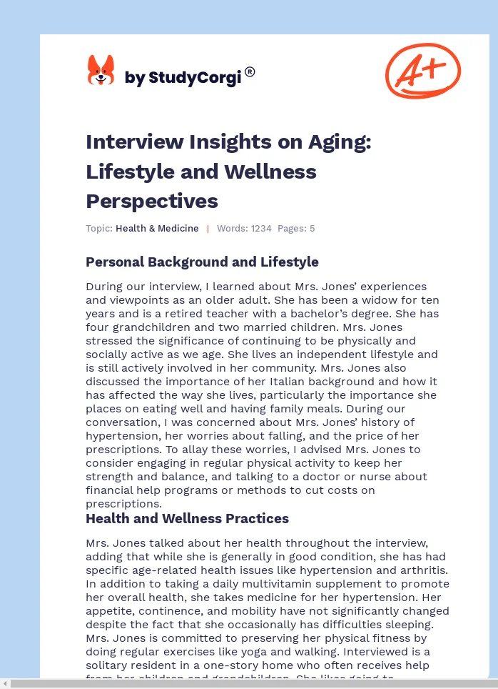 Interview Insights on Aging: Lifestyle and Wellness Perspectives. Page 1