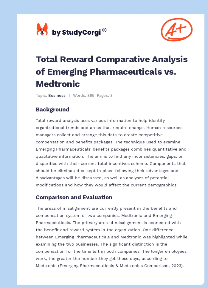 Total Reward Comparative Analysis of Emerging Pharmaceuticals vs. Medtronic. Page 1