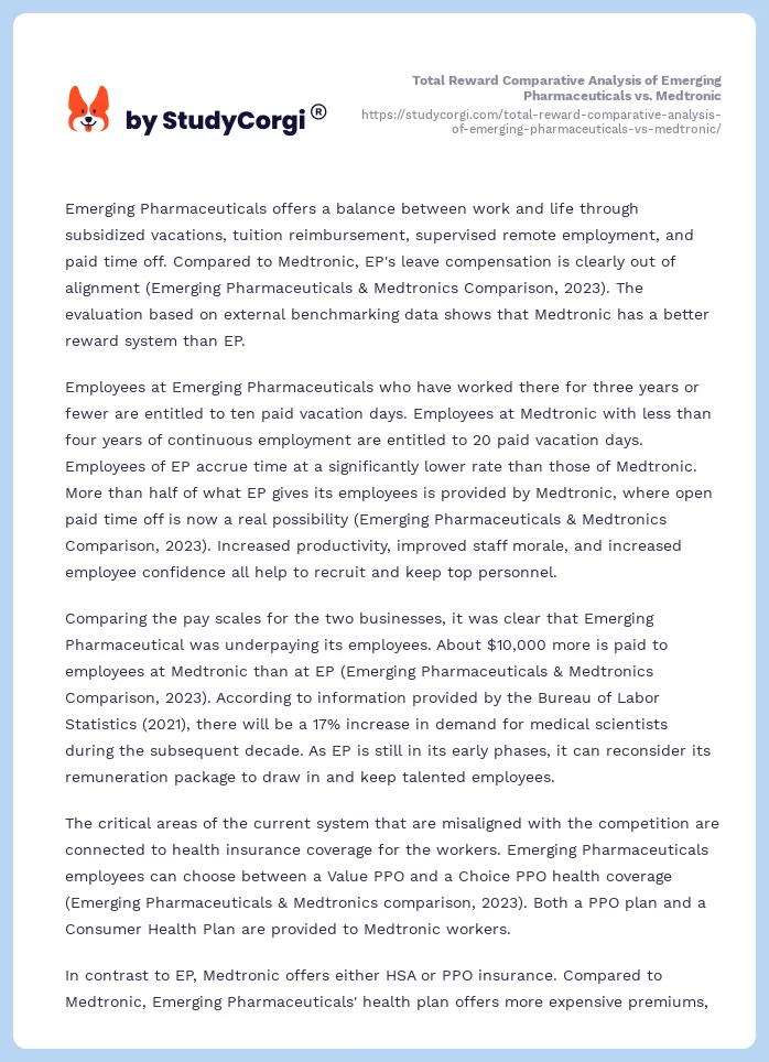 Total Reward Comparative Analysis of Emerging Pharmaceuticals vs. Medtronic. Page 2