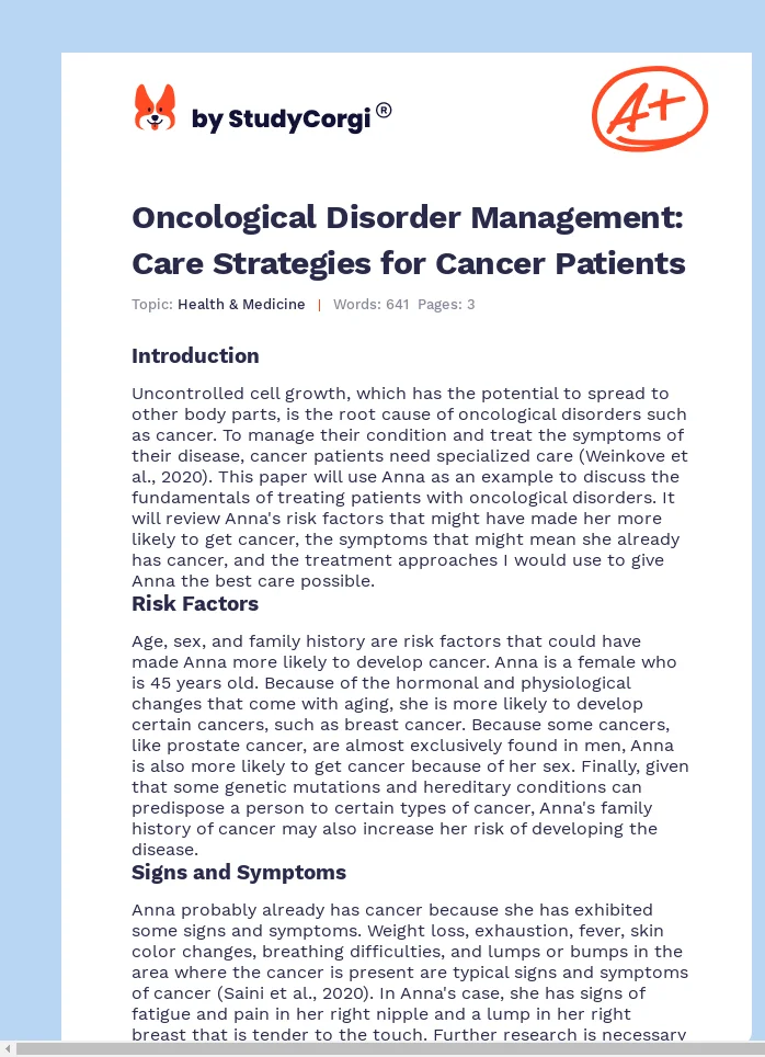 Oncological Disorder Management: Care Strategies for Cancer Patients. Page 1