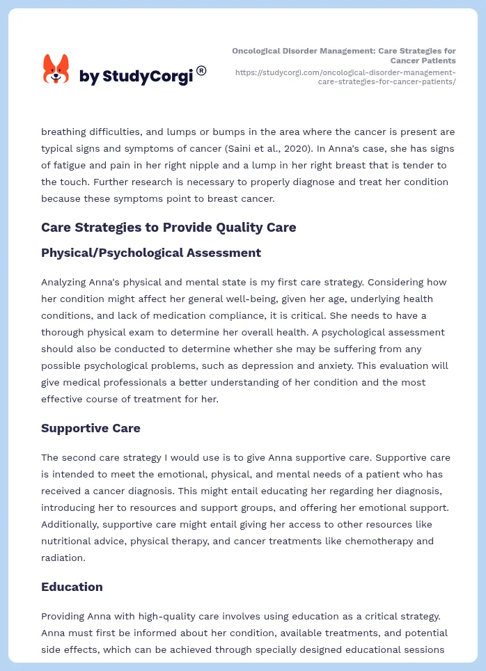 Oncological Disorder Management: Care Strategies for Cancer Patients. Page 2