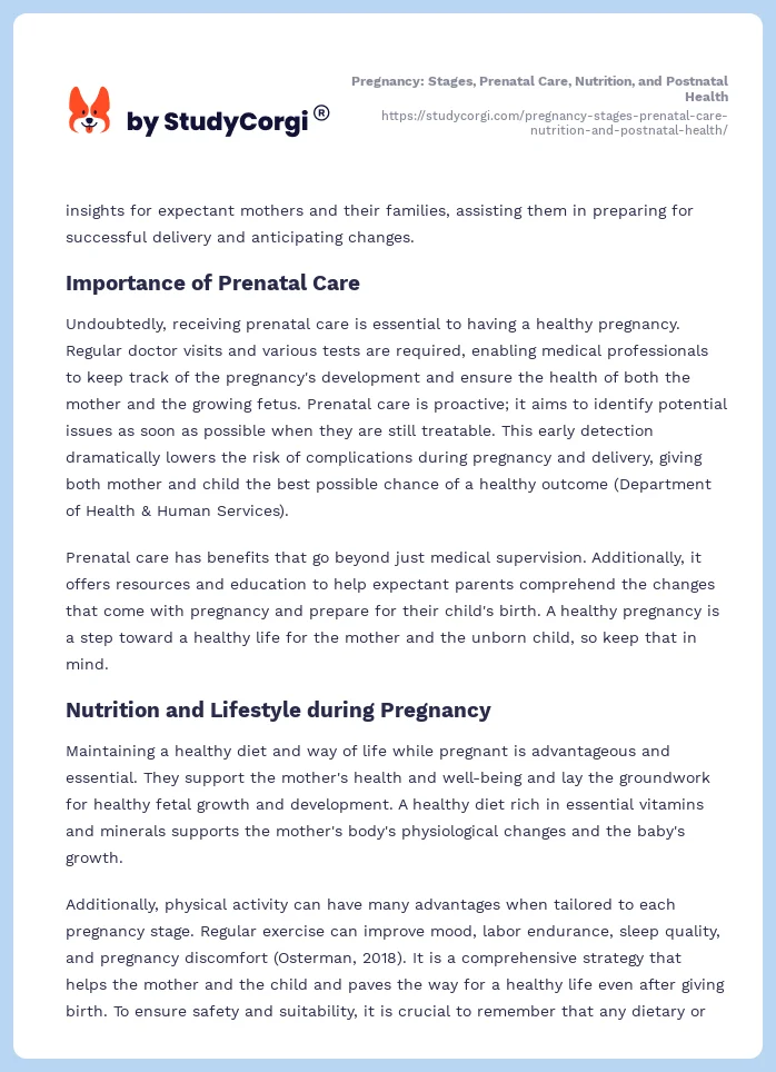 Pregnancy: Stages, Prenatal Care, Nutrition, and Postnatal Health. Page 2