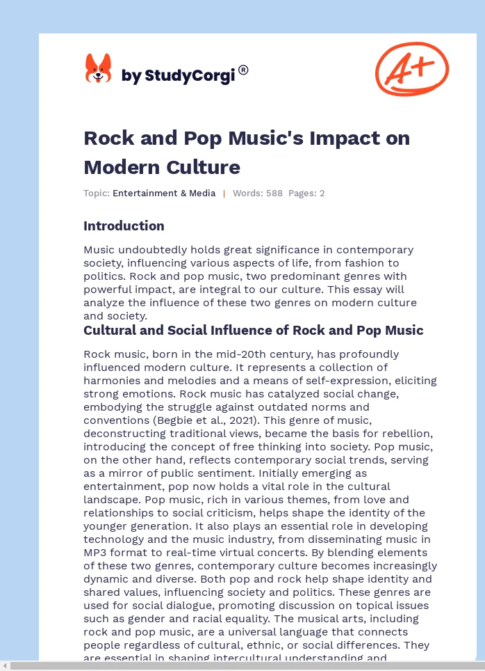 Rock and Pop Music's Impact on Modern Culture. Page 1