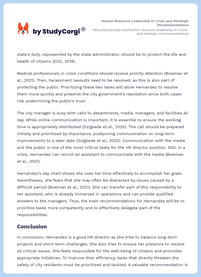 Human Resource Leadership in Crisis and Strategic Recommendations. Page 2