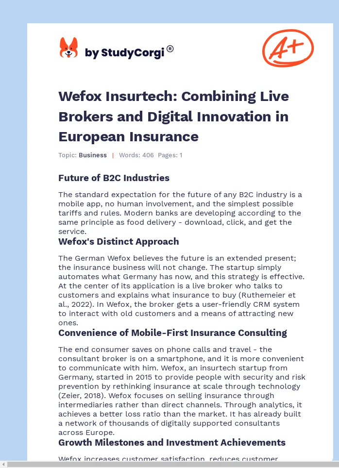 Wefox Insurtech: Combining Live Brokers and Digital Innovation in European Insurance. Page 1