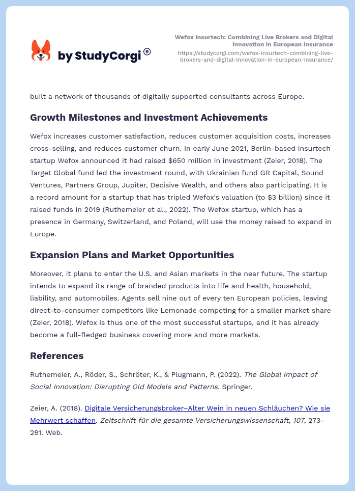 Wefox Insurtech: Combining Live Brokers and Digital Innovation in European Insurance. Page 2