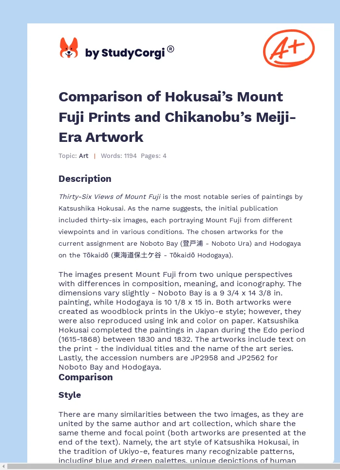 Comparison of Hokusai’s Mount Fuji Prints and Chikanobu’s Meiji-Era Artwork. Page 1