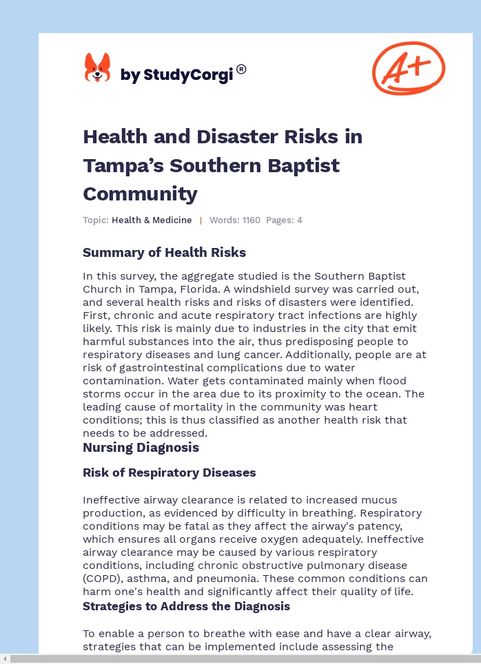 Health and Disaster Risks in Tampa’s Southern Baptist Community. Page 1