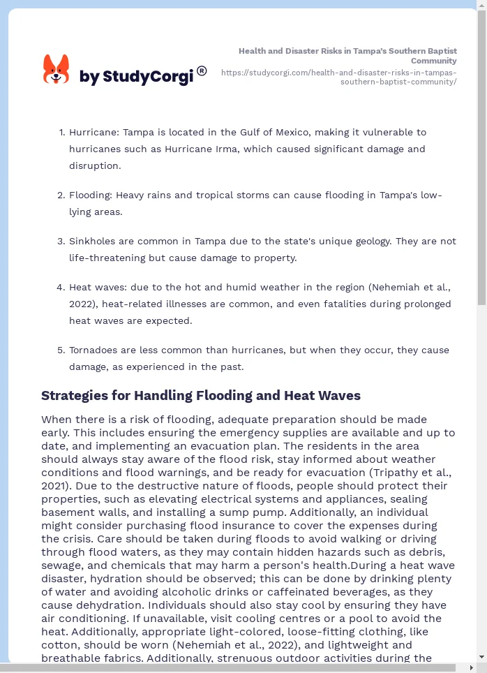 Health and Disaster Risks in Tampa’s Southern Baptist Community. Page 2