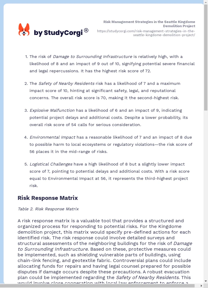 Risk Management Strategies in the Seattle Kingdome Demolition Project. Page 2
