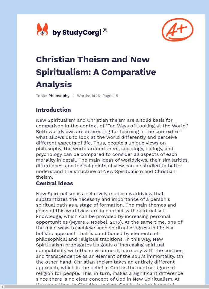 Christian Theism and New Spiritualism: A Comparative Analysis. Page 1