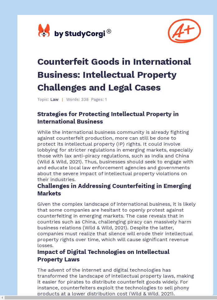 Counterfeit Goods in International Business: Intellectual Property Challenges and Legal Cases. Page 1