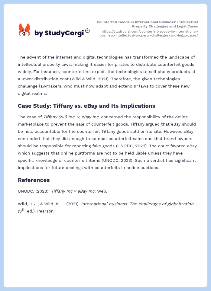Counterfeit Goods in International Business: Intellectual Property Challenges and Legal Cases. Page 2