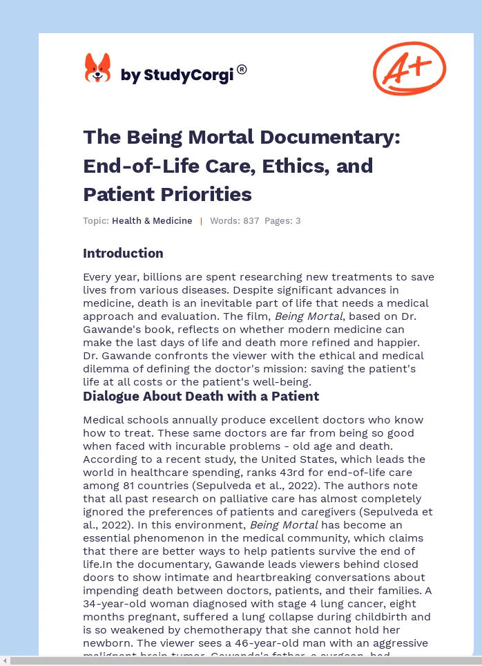 The Being Mortal Documentary: End-of-Life Care, Ethics, and Patient Priorities. Page 1