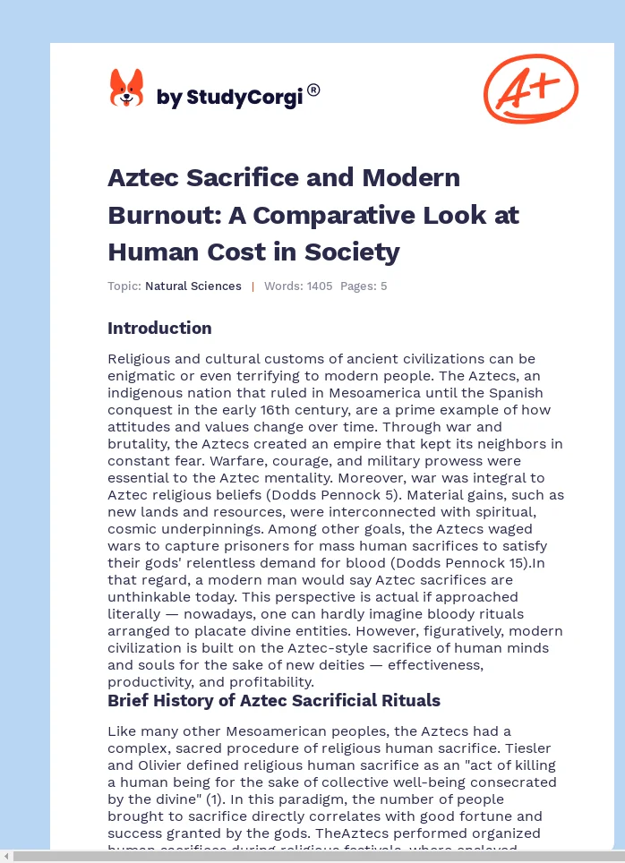 Aztec Sacrifice and Modern Burnout: A Comparative Look at Human Cost in Society. Page 1