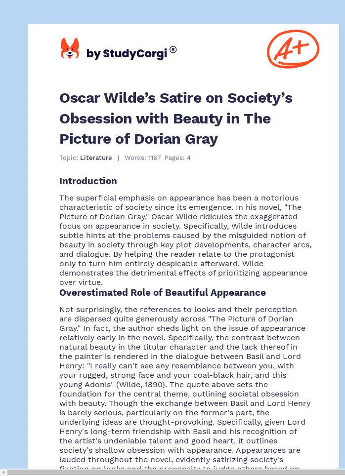 Oscar Wilde’s Satire on Society’s Obsession with Beauty in The Picture of Dorian Gray. Page 1