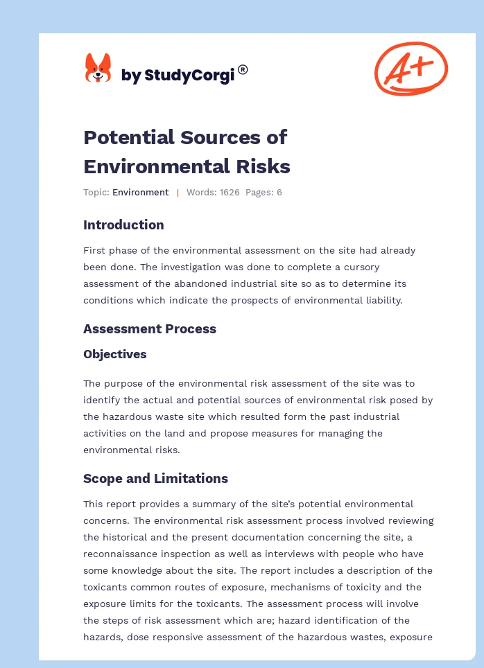 Potential Sources of Environmental Risks. Page 1