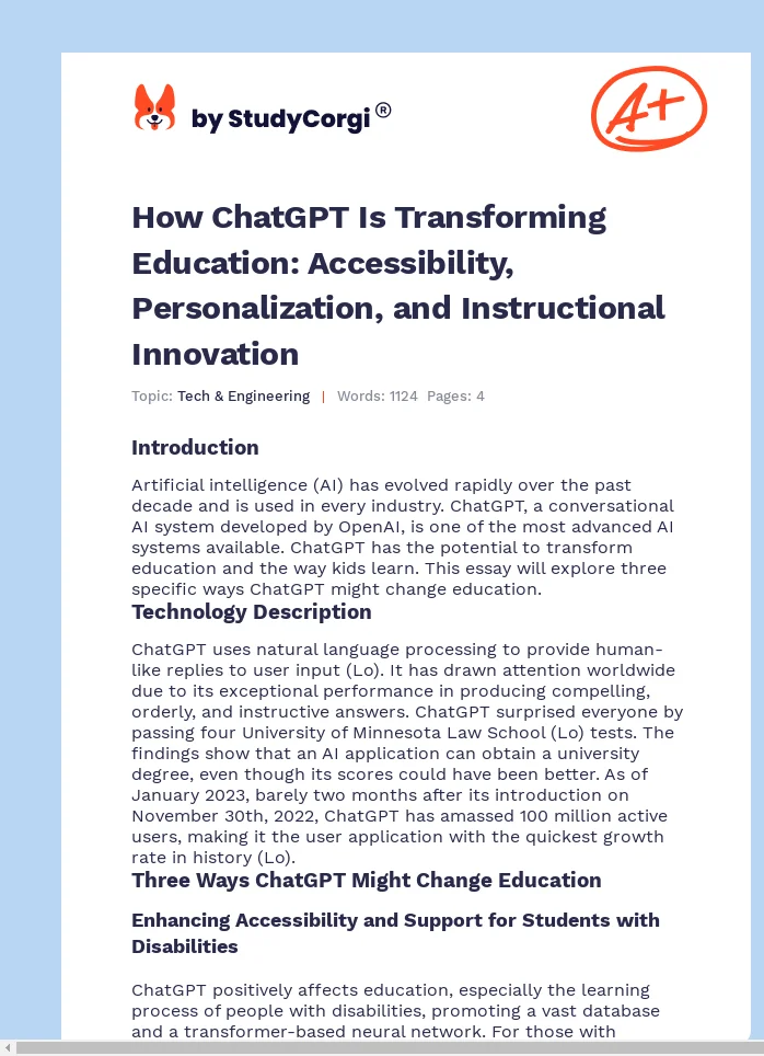 How ChatGPT Is Transforming Education: Accessibility, Personalization, and Instructional Innovation. Page 1