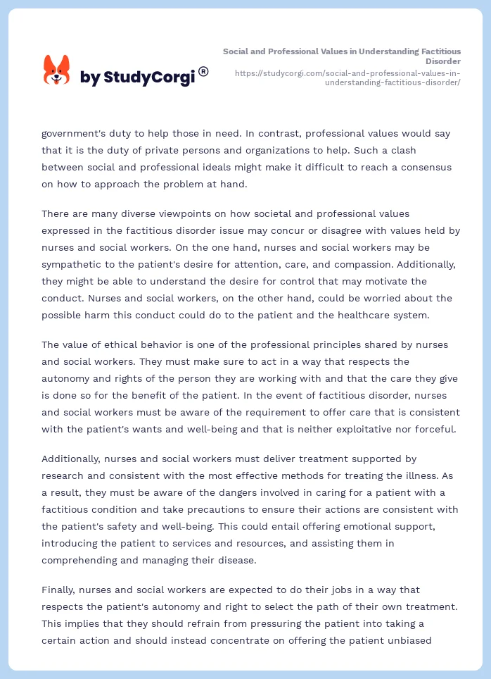 Social and Professional Values in Understanding Factitious Disorder. Page 2