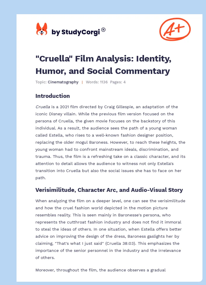 "Cruella" Film Analysis: Identity, Humor, and Social Commentary. Page 1