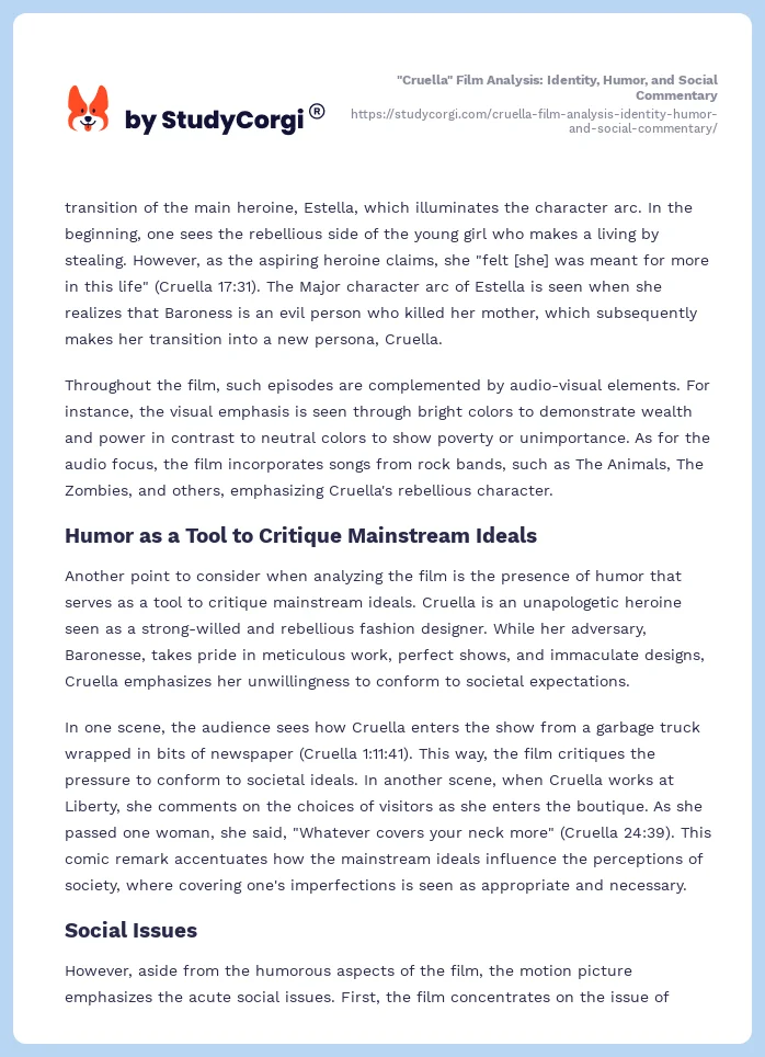 "Cruella" Film Analysis: Identity, Humor, and Social Commentary. Page 2