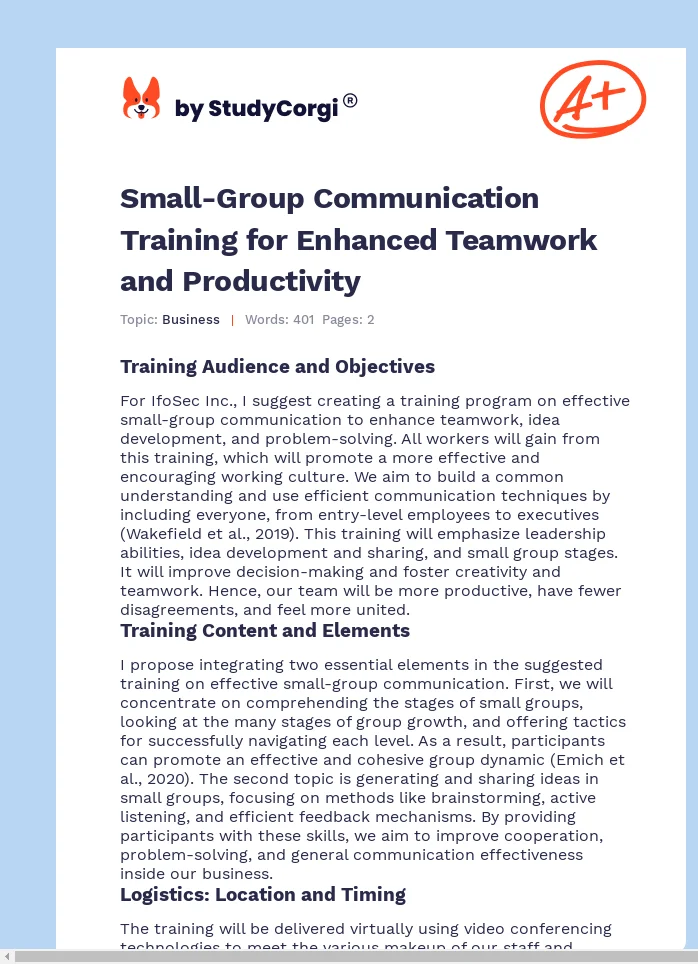 Small-Group Communication Training for Enhanced Teamwork and Productivity. Page 1