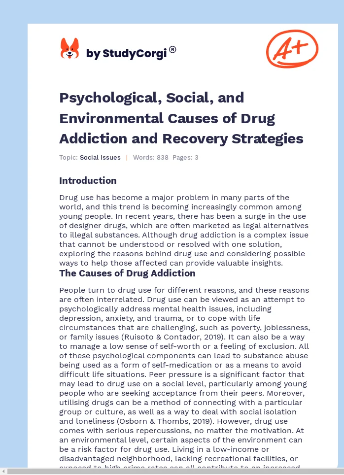 Psychological, Social, and Environmental Causes of Drug Addiction and Recovery Strategies. Page 1