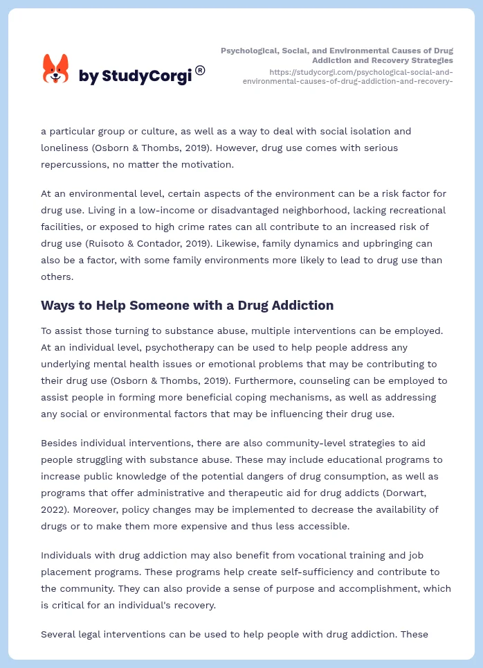 Psychological, Social, and Environmental Causes of Drug Addiction and Recovery Strategies. Page 2
