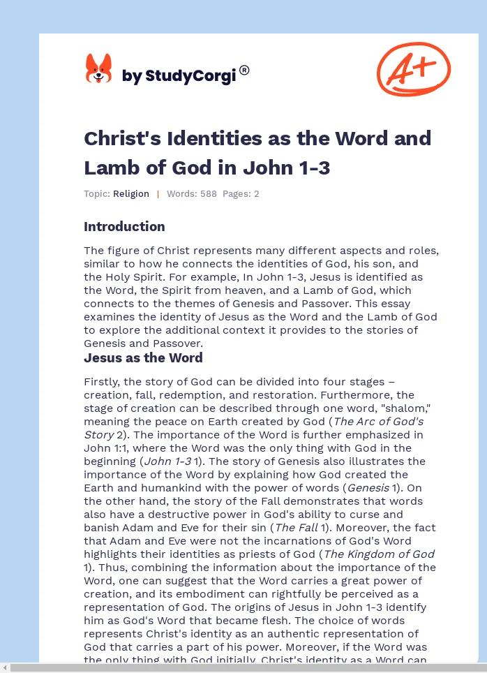 Christ's Identities as the Word and Lamb of God in John 1-3. Page 1