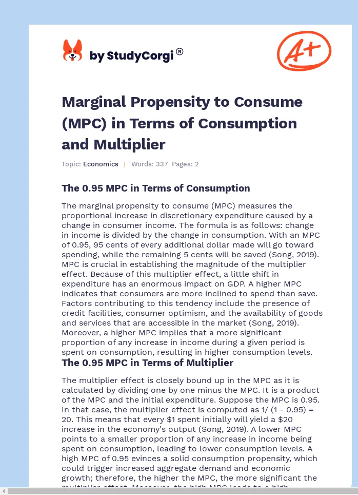 Marginal Propensity to Consume (MPC) in Terms of Consumption and Multiplier. Page 1