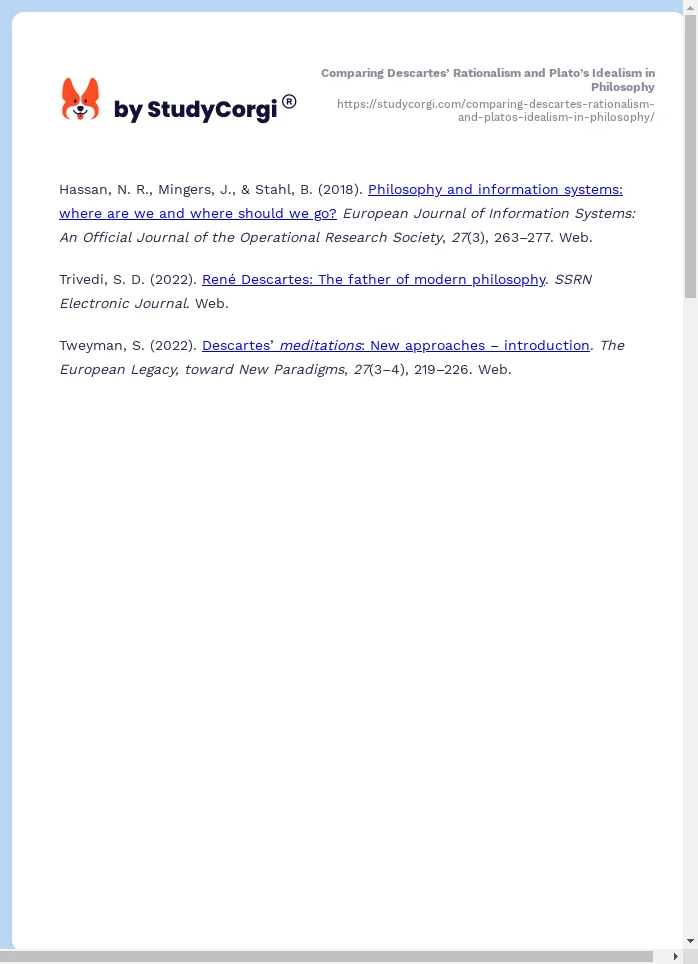 Comparing Descartes’ Rationalism and Plato’s Idealism in Philosophy. Page 2