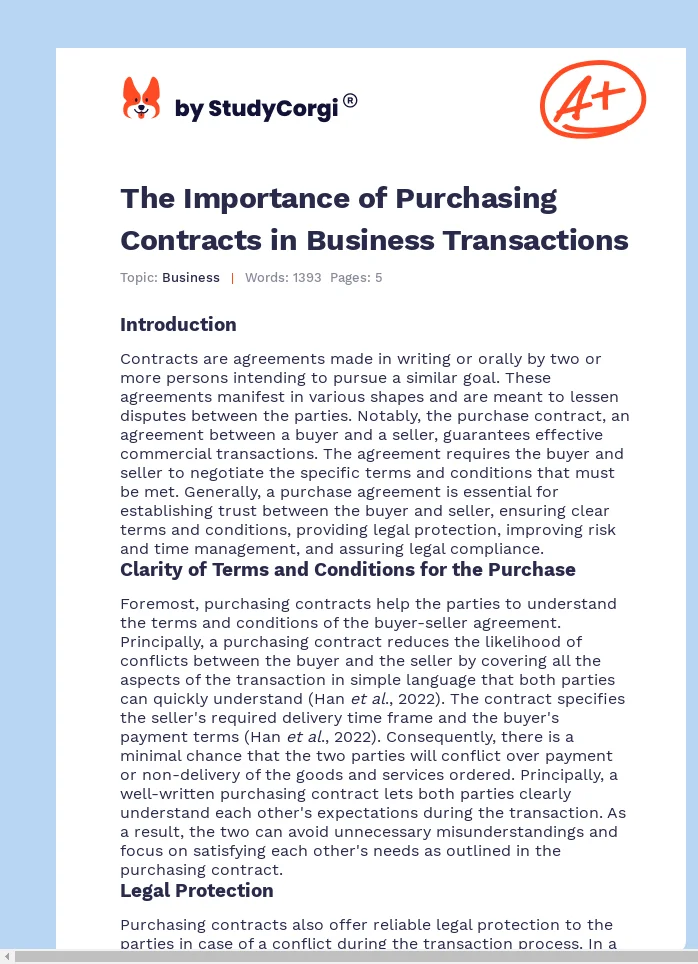 The Importance of Purchasing Contracts in Business Transactions. Page 1