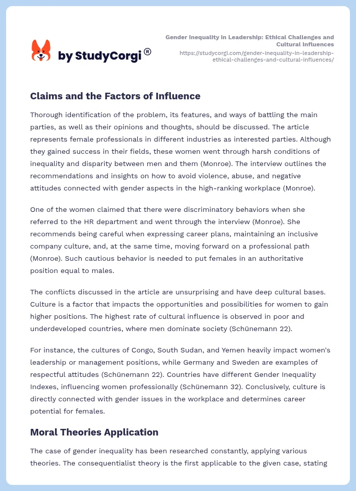 Gender Inequality in Leadership: Ethical Challenges and Cultural Influences. Page 2