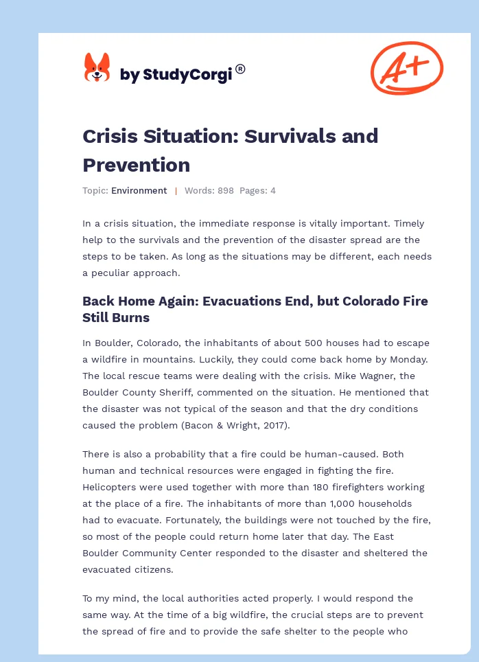 Crisis Situation: Survivals and Prevention. Page 1