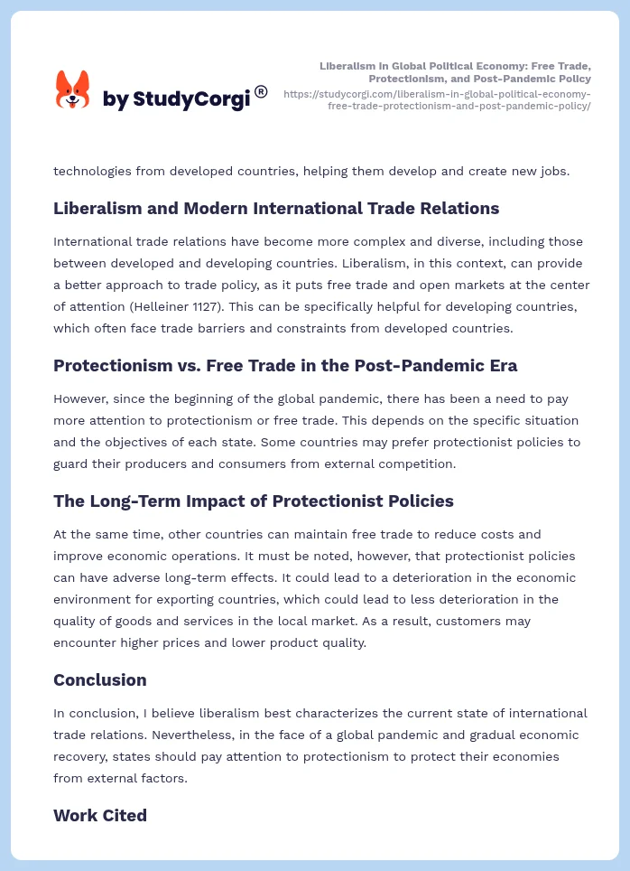 Liberalism in Global Political Economy: Free Trade, Protectionism, and Post-Pandemic Policy. Page 2