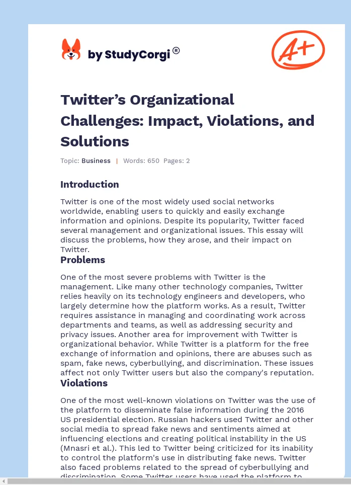 Twitter’s Organizational Challenges: Impact, Violations, and Solutions. Page 1