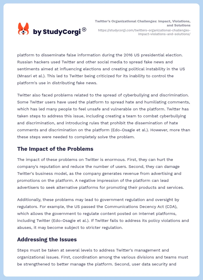 Twitter’s Organizational Challenges: Impact, Violations, and Solutions. Page 2