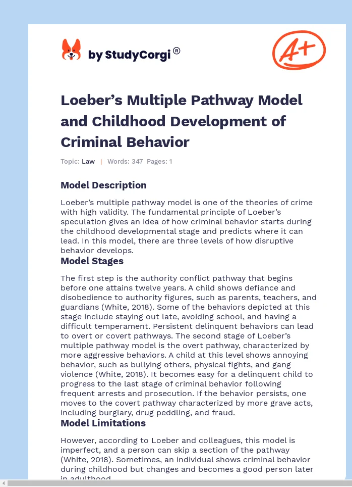 Loeber’s Multiple Pathway Model and Childhood Development of Criminal Behavior. Page 1