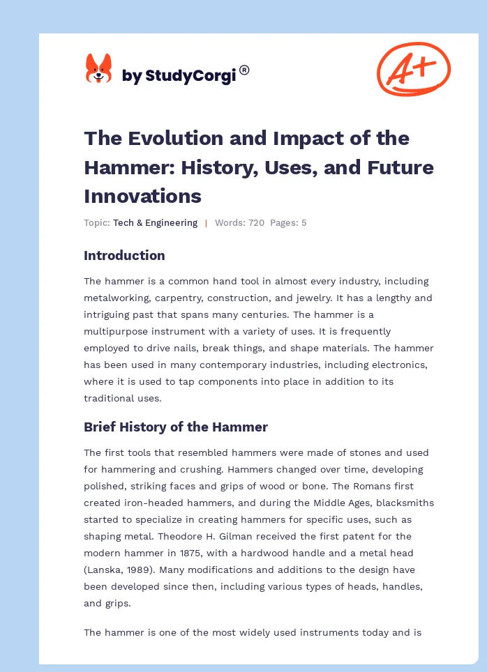 The Evolution and Impact of the Hammer: History, Uses, and Future Innovations. Page 1