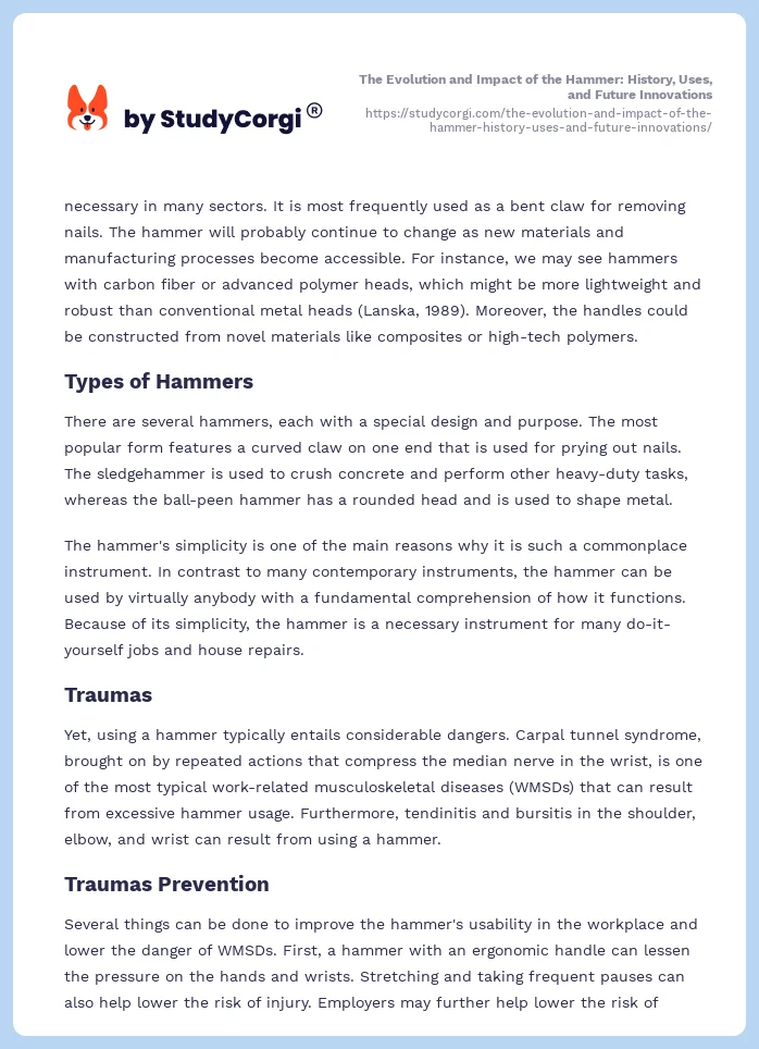 The Evolution and Impact of the Hammer: History, Uses, and Future Innovations. Page 2