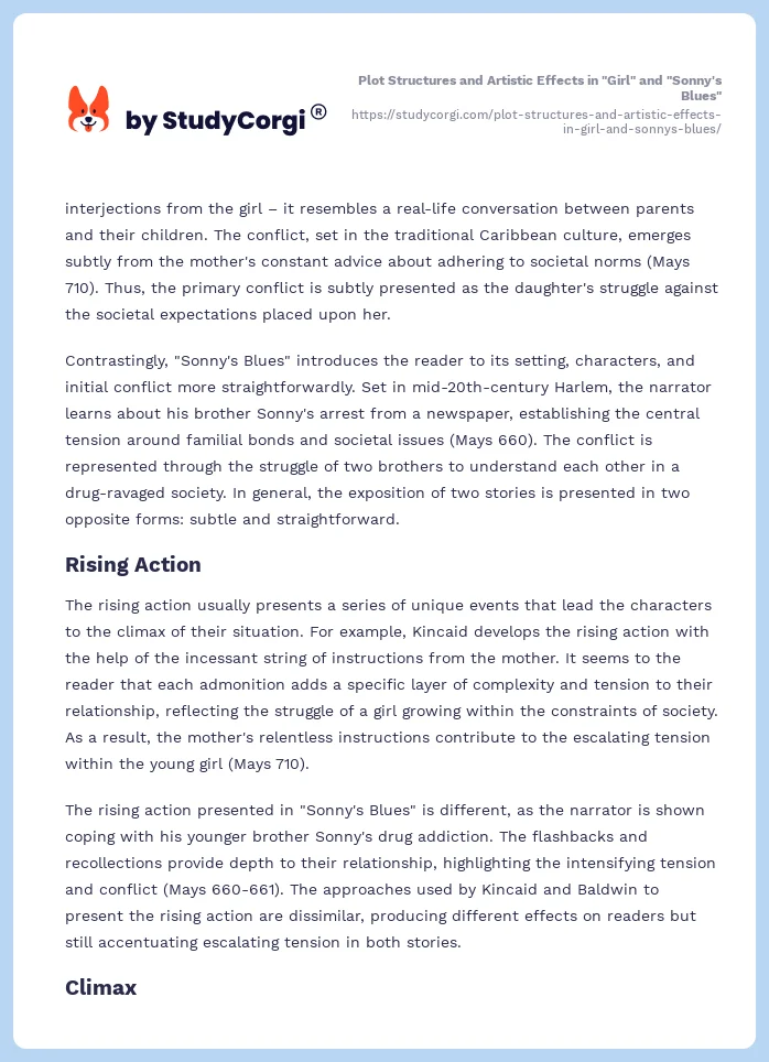Plot Structures and Artistic Effects in "Girl" and "Sonny's Blues". Page 2